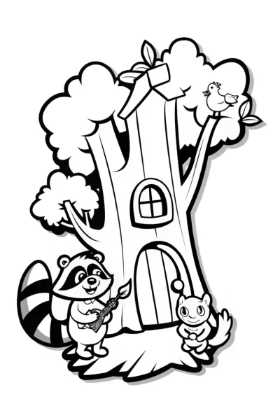 Rainbow Friends’ Magical Treehouse Adventure Coloring Page
