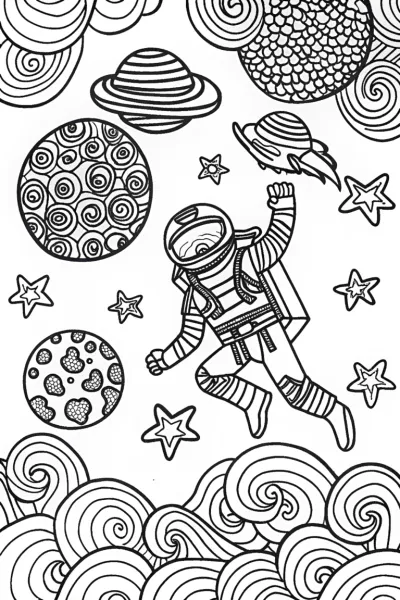 Ninja’s Cosmic Adventure Coloring Page