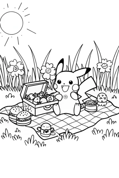 Pikachu’s Picnic Adventure Coloring Page