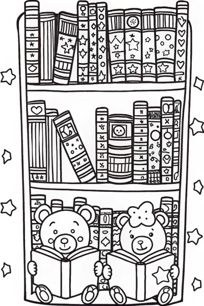 Cheer Bear and Tenderheart Bear in a Magical Library