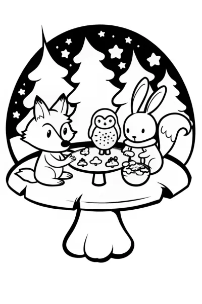 Christmas in the Enchanted Forest Coloring Page