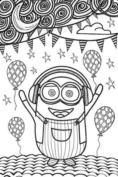 Minion Moonlight Dance Party Coloring Page