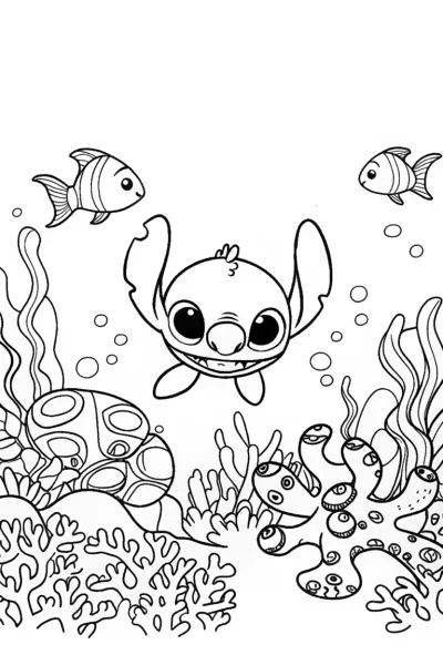 Stitch’s Underwater Wonderland Coloring Page