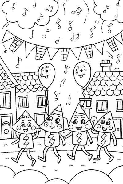 Lightning Bolt Festival Parade Coloring Page