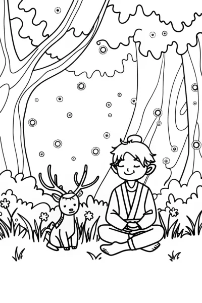 Demon Slayer and the Forest Spirit Coloring Page