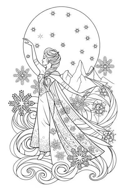 Elsa’s Celestial Ice Dance Coloring Page