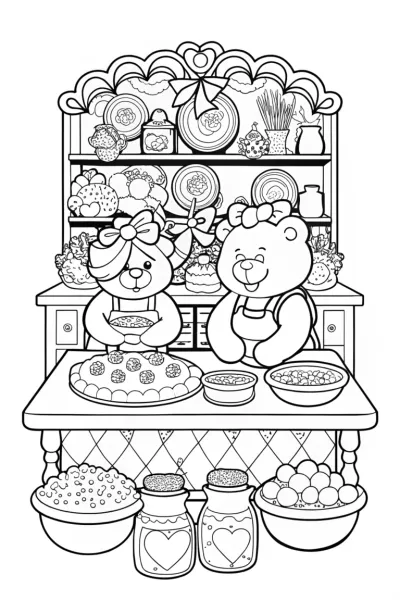 Cheer Bear and Funshine Bear Baking Contest Coloring Page