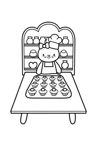 Hello Kitty’s Baking Magic in the Enchanted Kitchen Coloring Page