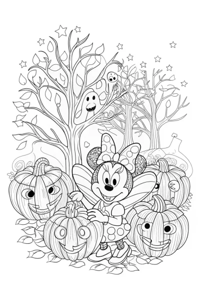 Minnie Mouse’s Enchanted Pumpkin Garden Coloring Page