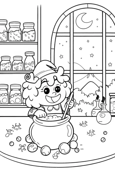 Dr. Poodle’s Enchanted Potion Workshop Coloring Page