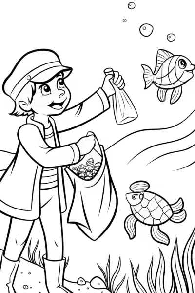 Captain Barnacles Ocean Cleanup Coloring Page
