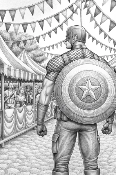 Captain America painting at a festival
