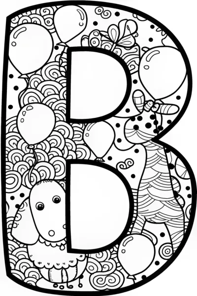 Balloon Parade with Letter ‘B’ Coloring Page