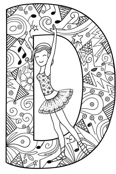 Dancing with the Letter ‘D’ Coloring Page
