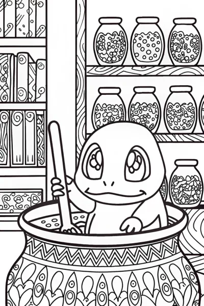 Charmander’s Potion Adventure Coloring Page