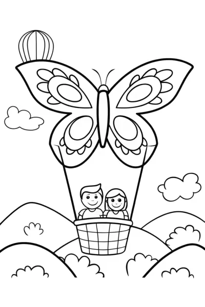 Butterfly Hot Air Balloon Ride Coloring Page