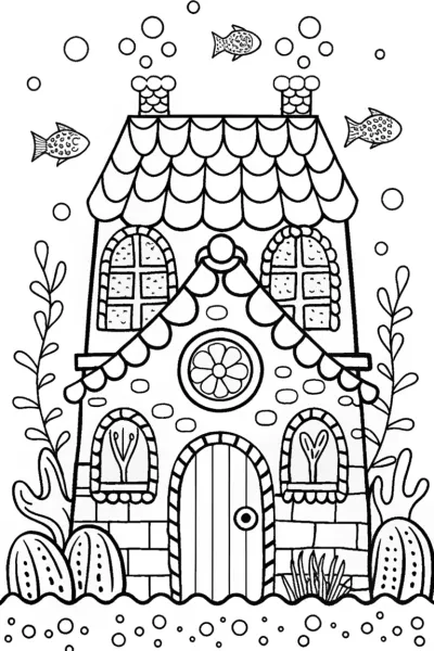 Gingerbread House at Ocean Depths Coloring Page