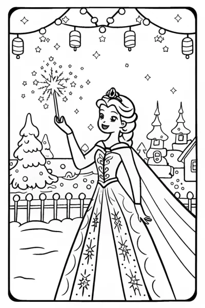 Elsa’s Enchanted Ice Festival Coloring Page
