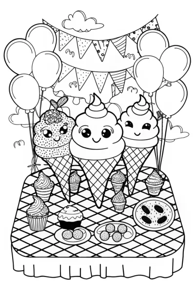 Ice Cream Garden Party Coloring Page