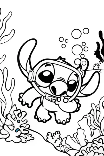Stitch’s Underwater Adventure Coloring Page