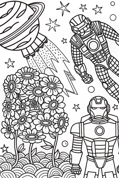 Iron Man Cosmic Gardening Coloring Page