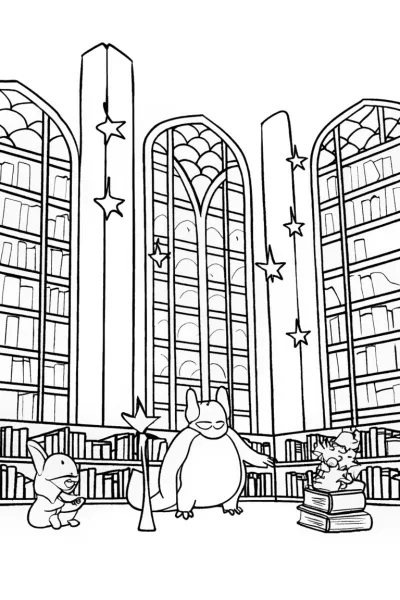 Charizard’s Magical Library Coloring Page