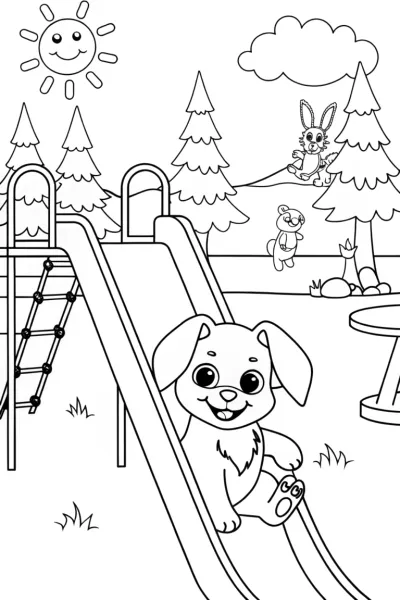 Puppy Playground Adventure Coloring Page