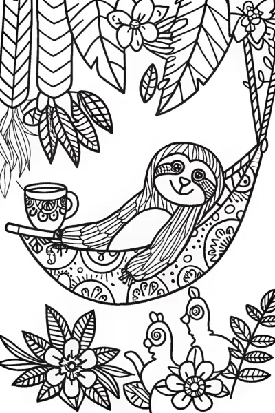 The Silly Sloth Tea Party Coloring Page