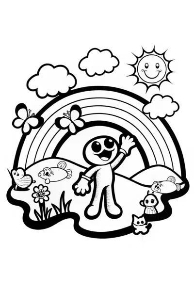 Huggy Wuggy’s Rainbow Adventure Coloring Page