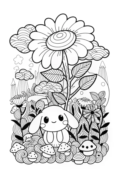 Cinnamoroll’s Enchanted Garden Coloring Page