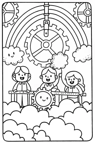 Rainbow High Students in a Cloud Factory Coloring Page