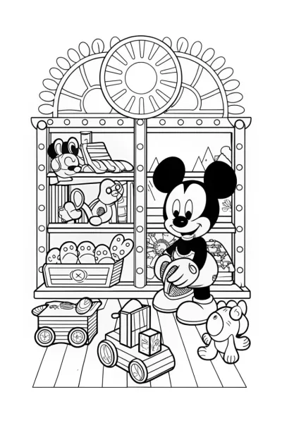 Mickey Mouse’s Magical Woodworking Workshop Coloring Page