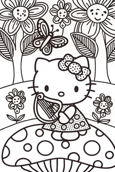 Hello Kitty’s Magical Music Garden Coloring Page