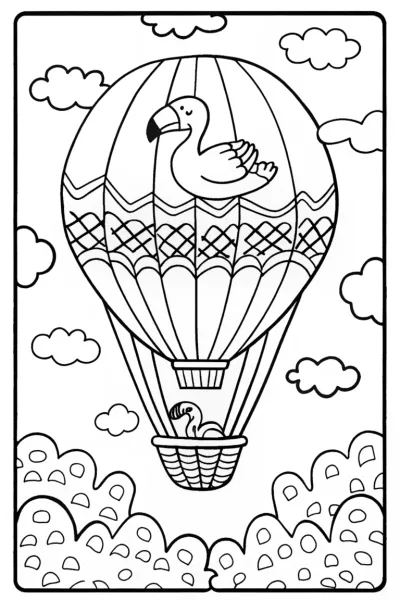 Flamingo Balloon Ride Adventure Coloring Page