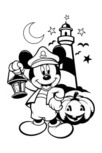 Mickey Mouse Halloween Lighthouse Coloring Page