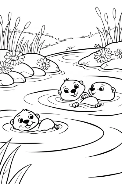 The Playful Otter Parade Coloring Page