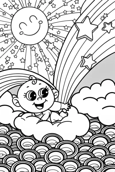 Baby’s Starry Adventure Coloring Page