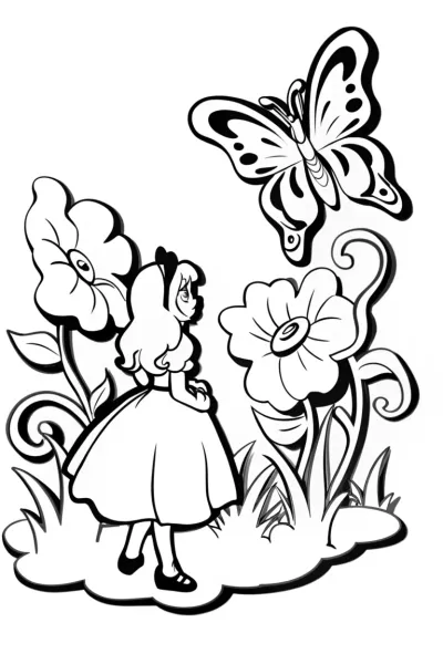 Alice in the Enchanted Garden Coloring Page