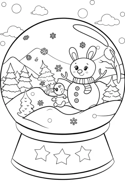 Hello Kitty’s Magical Snow Globe Adventure Coloring Page