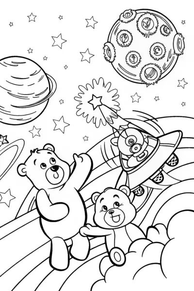 Cheer Bear’s Cosmic Adventure Coloring Page