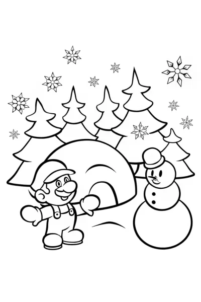 Mario’s Epic Snowball Fight Coloring Page