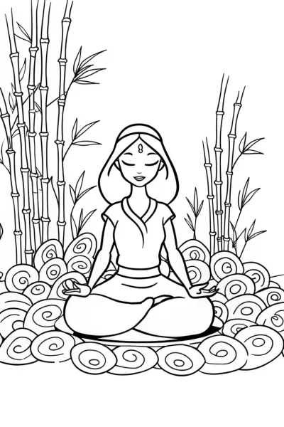 Jasmine’s Serene Zen Garden Coloring Page