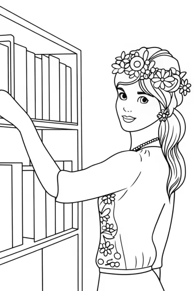 Flower librarians organizing books