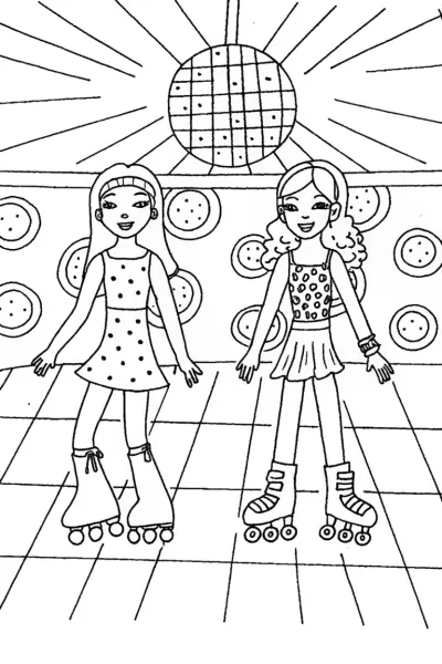Yasmin and Sasha Roller Rink Coloring Page