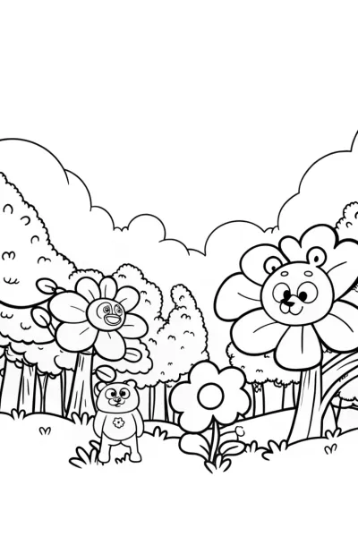 Care Bears in an Enchanted Garden Coloring Page