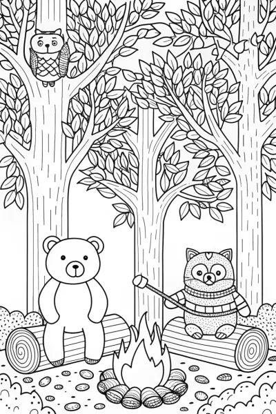 Autumn’s Cozy Campfire Coloring Page