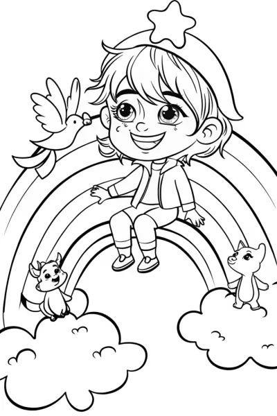 Rainbow Cloud Adventure Coloring Page