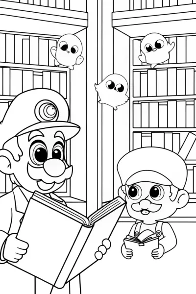Mario and Luigi’s Enchanted Library Coloring Page