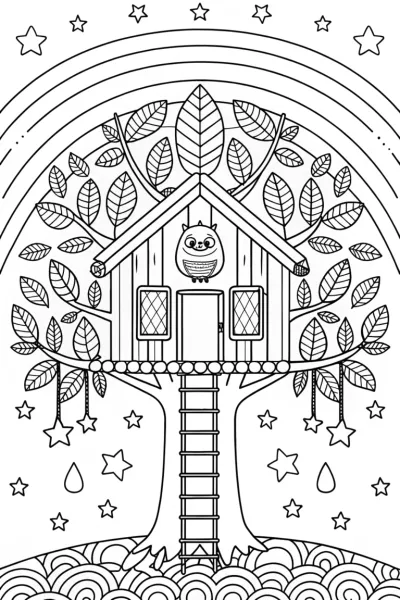 Rainbow Dreams Treehouse Coloring Page