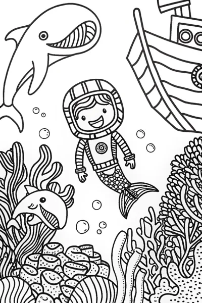Alex the Explorer Underwater Adventure Coloring Page